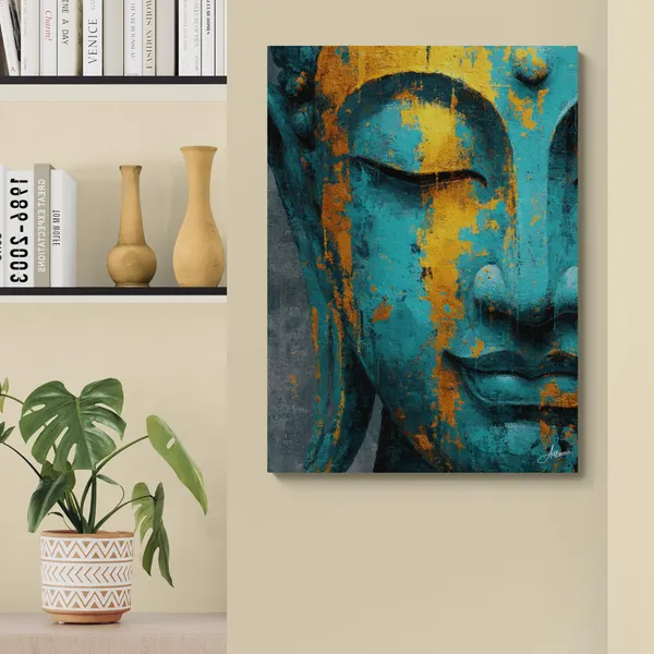 Turquoise_Gold_Buddha_Face_Office_Decor_Canvas_Painting_For_Home_And_Offices