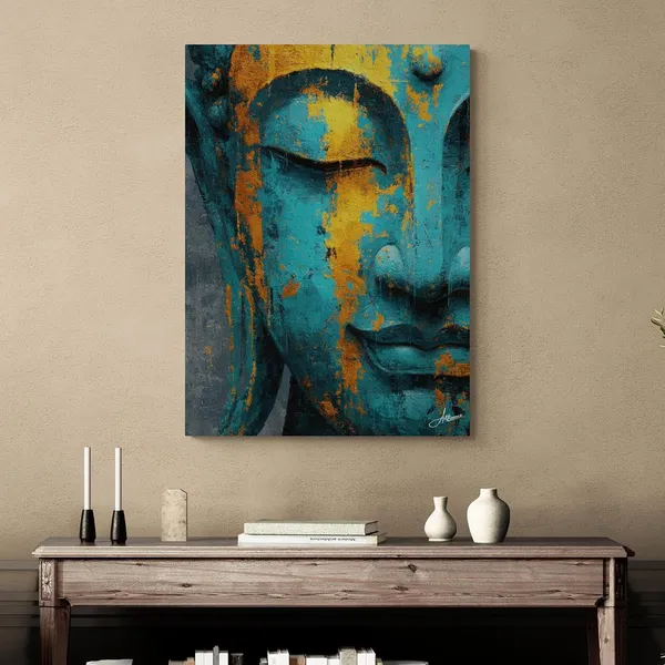 Turquoise_Gold_Buddha_Face_Office_Decor_Canvas_Painting_For_Home_And_Offices