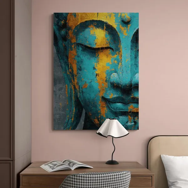 Turquoise_Gold_Buddha_Face_Office_Decor_Canvas_Painting_For_Home_And_Offices