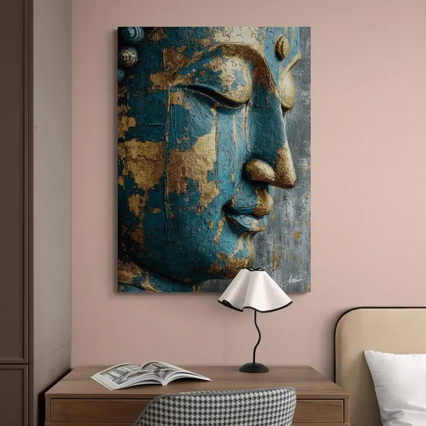 Gold_Teal_Buddha_Side_Face_Modern_Canvas_Painting_For_Home_And_Offices