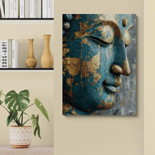 Gold_Teal_Buddha_Side_Face_Modern_Canvas_Painting_For_Home_And_Offices
