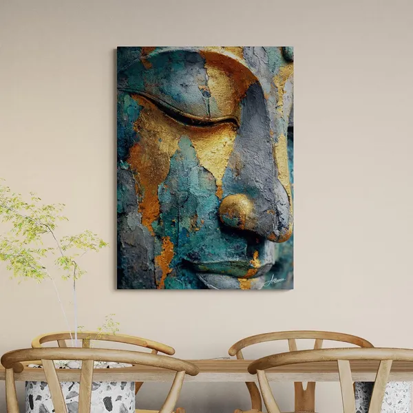 Textured_Gold_Teal_Buddha_Face_Abstract_Canvas_Painting_For_Home_And_Offices