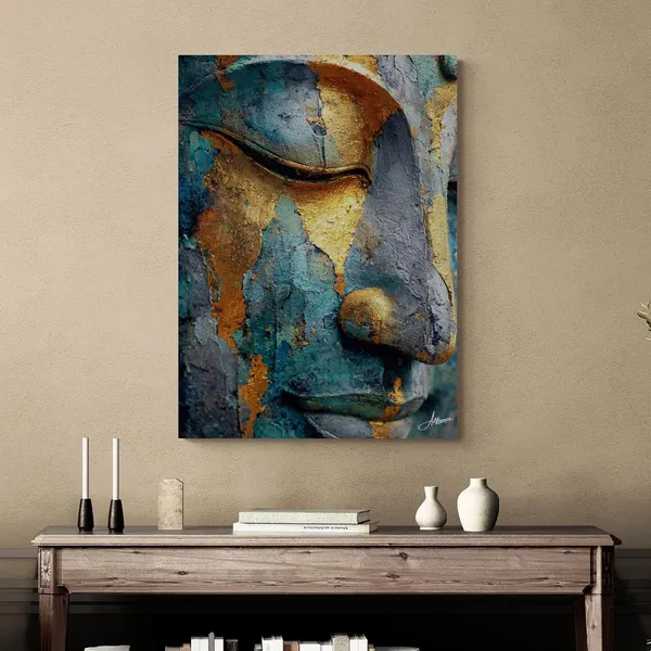 Textured_Gold_Teal_Buddha_Face_Abstract_Canvas_Painting_For_Home_And_Offices