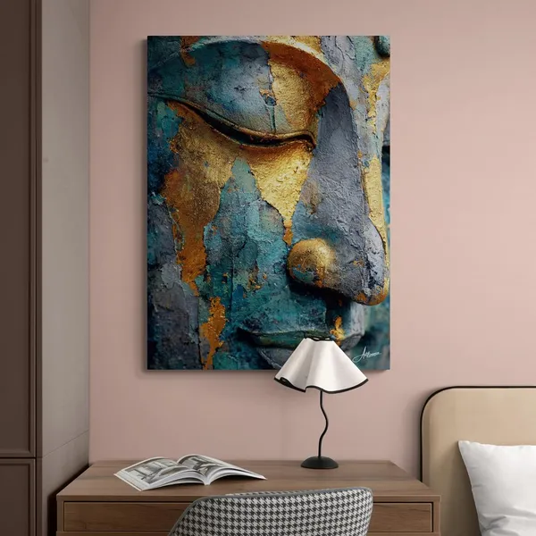 Textured_Gold_Teal_Buddha_Face_Abstract_Canvas_Painting_For_Home_And_Offices