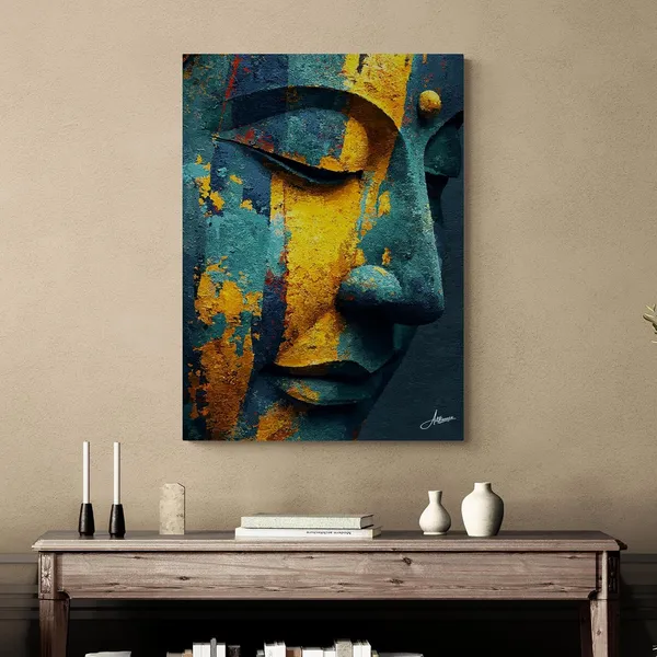 Buddha_Face_Teal_Mustard_Gold_Abstract_Canvas_Painting_For_Home_And_Offices