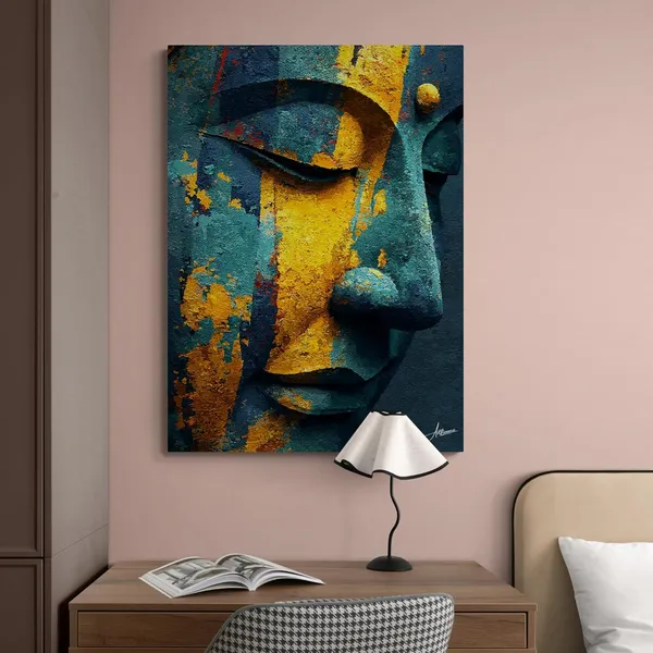 Buddha_Face_Teal_Mustard_Gold_Abstract_Canvas_Painting_For_Home_And_Offices