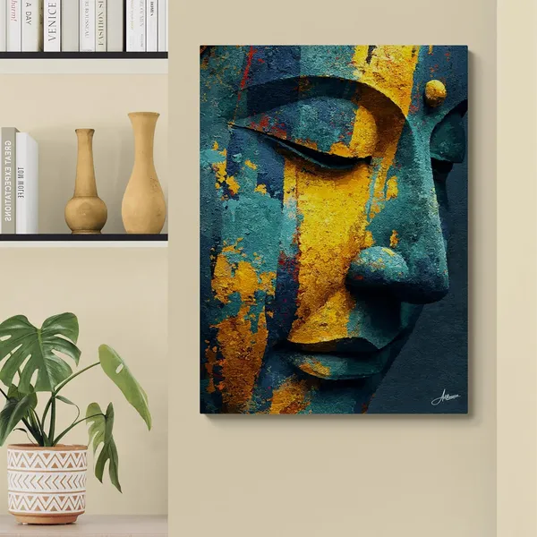 Buddha_Face_Teal_Mustard_Gold_Abstract_Canvas_Painting_For_Home_And_Offices