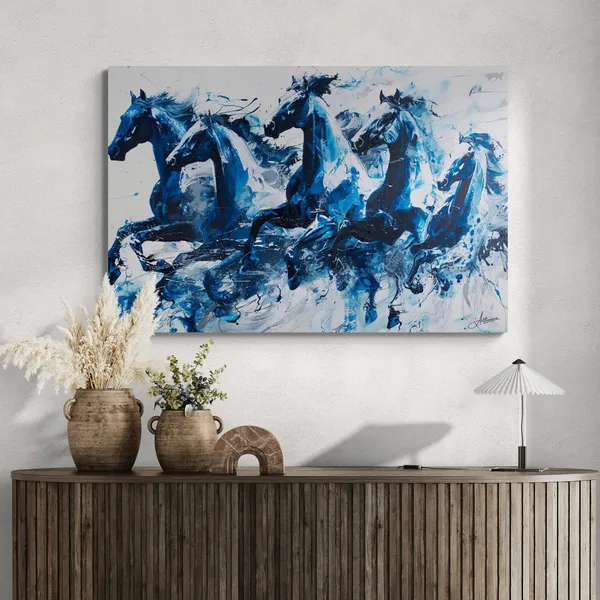 Blue_Abstract_Seven_Horses_Premium_Framed_Canvas_Painting_For_Home_And_Offices