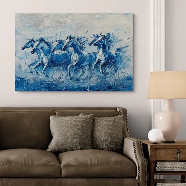 Blue_Seven_Horses_Premium_Framed_Modern_Canvas_Painting_For_Home_And_Offices