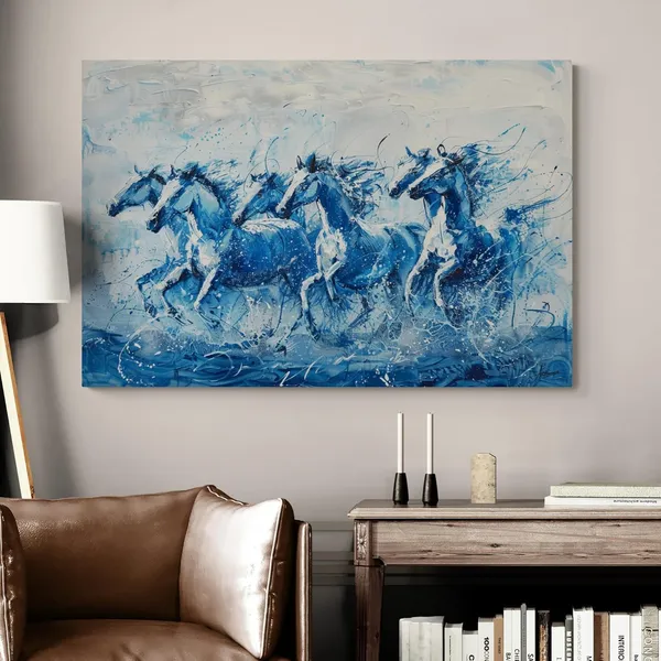 Blue_Seven_Horses_Premium_Framed_Modern_Canvas_Painting_For_Home_And_Offices