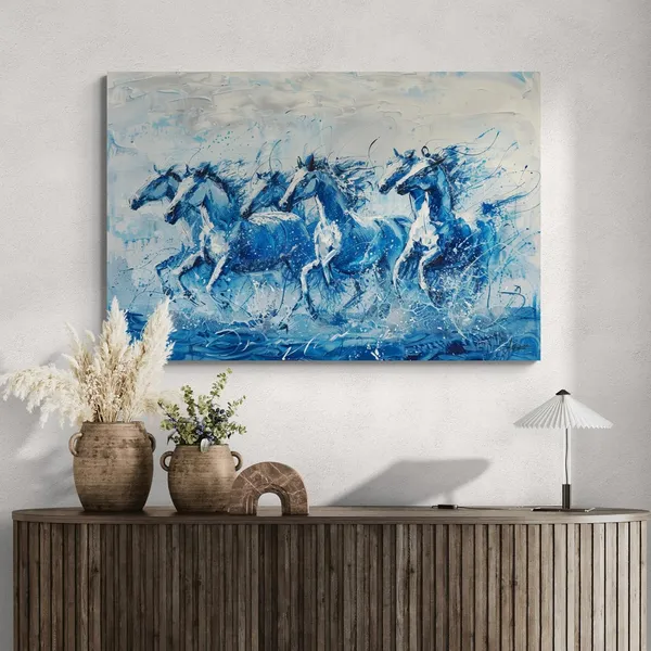 Blue_Seven_Horses_Premium_Framed_Modern_Canvas_Painting_For_Home_And_Offices