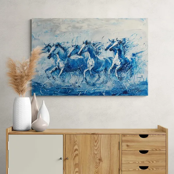 Blue_Seven_Horses_Premium_Framed_Modern_Canvas_Painting_For_Home_And_Offices