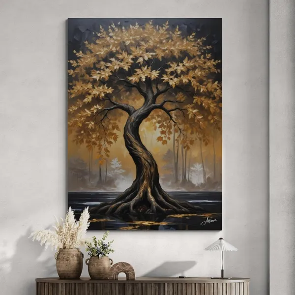 Lucky_Tree_Golden_Abstract_Hallway_Decor_Canvas_Painting_For_Home_And_Offices