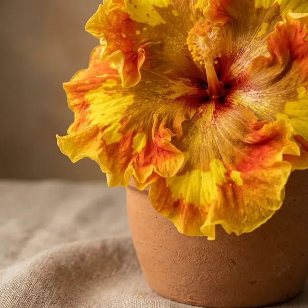 Bantam_Rouser_Hibiscus_Live_Flowering_Plant_-_Yellow_Orange_Ruffled_Blooms
