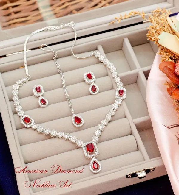 White_Brass_Silver_Plated_Beautiful_Uncut_2_Line_Necklace_Set_With_Maangtika_For_Women_And_Girls