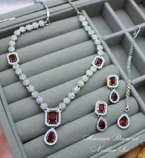 White_Brass_Silver_Plated_Beautiful_Uncut_2_Line_Necklace_Set_With_Maangtika_For_Women_And_Girls