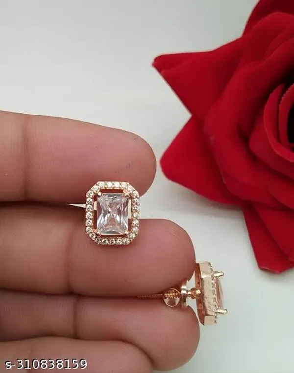 Rose_Plated_Sparkling_Square_American_Diamond_Stud_Earrings_For_Women_And_Girls