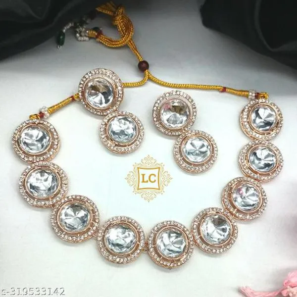 Rose_Gold_Plated_Kundan_Polki_Necklace_And_Earrings_With_American_Diamond_Cubic_Zirconia_For_Women_And_Girls