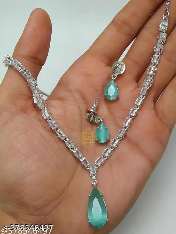 Green_Brass_Silver_Plated_Sparkling_American_Diamond_Necklace_Set_With_Earrings_For_Women_And_Girls