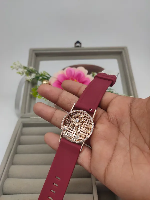 Rose_Gold_Plated_Wrist_Watch_Style_Belt_Bracelet_For_Women_And_Girls