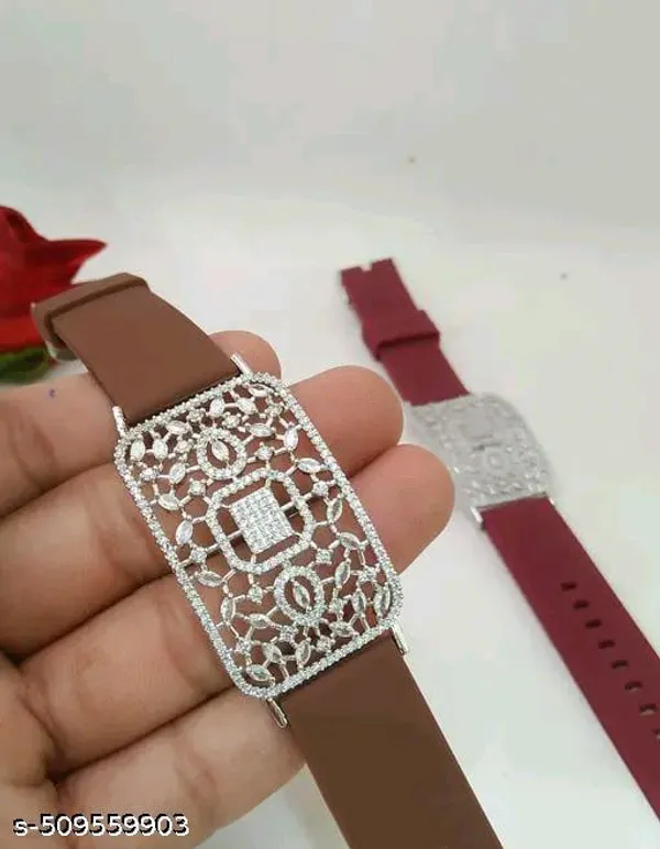 Silver_Plated_Wrist_Watch_Style_Belt_Bracelet_For_Women_And_Girls