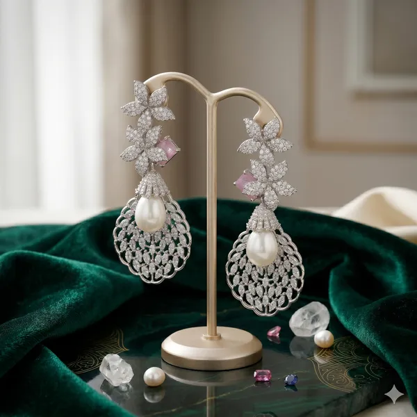 American_Diamond_Pearl_Drop_Earrings_for_Women_|_Floral_CZ_Party_Wear_Dangler_Earrings
