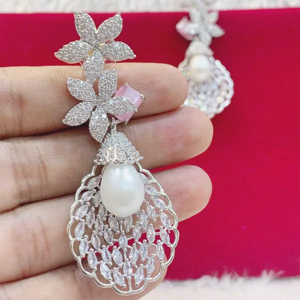 American_Diamond_Pearl_Drop_Earrings_for_Women_|_Floral_CZ_Party_Wear_Dangler_Earrings