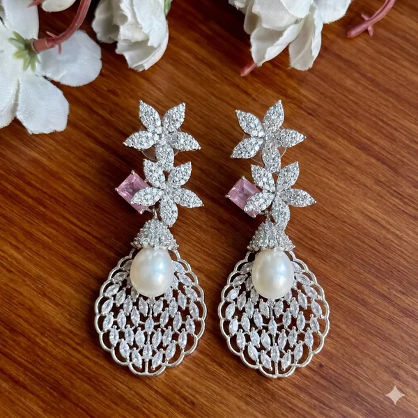 American_Diamond_Pearl_Drop_Earrings_for_Women_|_Floral_CZ_Party_Wear_Dangler_Earrings