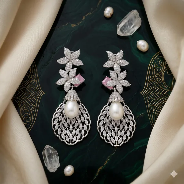 American_Diamond_Pearl_Drop_Earrings_for_Women_|_Floral_CZ_Party_Wear_Dangler_Earrings