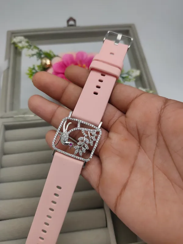 Silver_Plated_Wrist_Watch_Style_Belt_Bracelet_For_Women_And_Girls