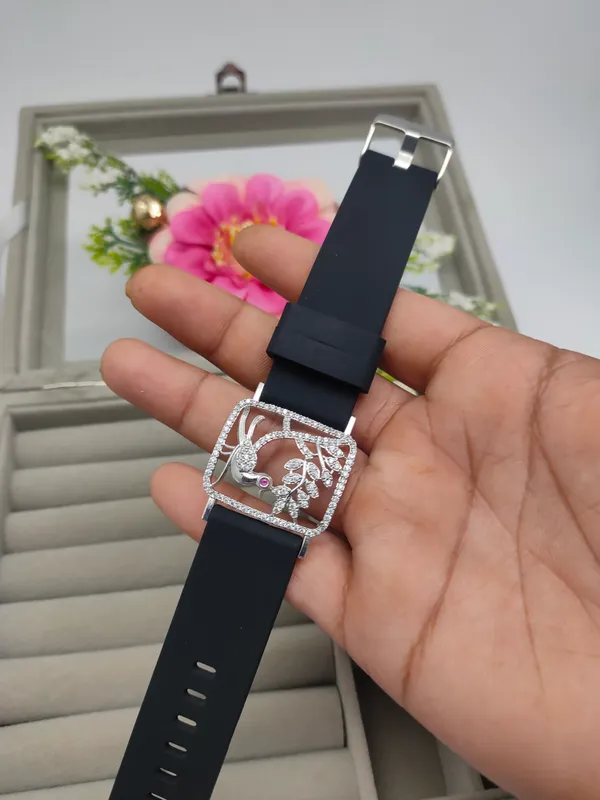 Silver_Plated_Wrist_Watch_Style_Belt_Bracelet_For_Women_And_Girls