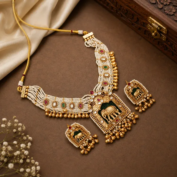 White_Brass_Silver_Plated_Beautiful_Uncut_2_Line_Necklace_Set_With_Maangtika_For_Women_And_Girls