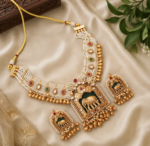 White_Brass_Silver_Plated_Beautiful_Uncut_2_Line_Necklace_Set_With_Maangtika_For_Women_And_Girls