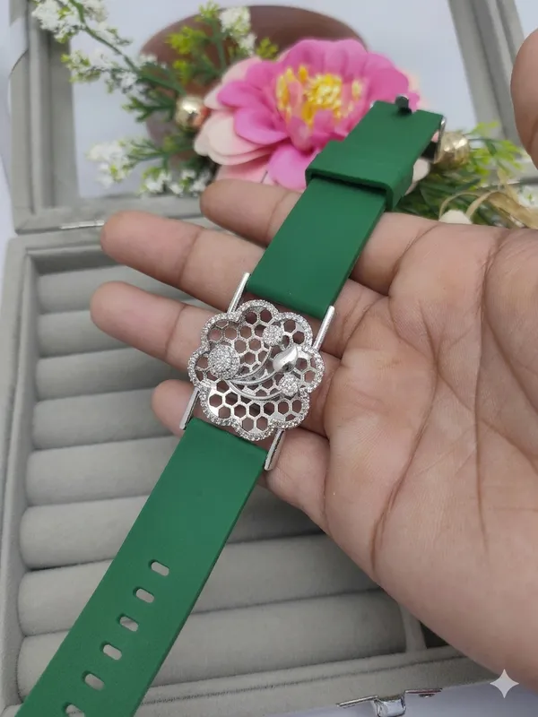 Silver_Plated_Wrist_Watch_Style_Belt_Bracelet_For_Women_And_Girls