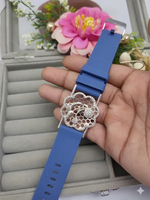 Silver_Plated_Wrist_Watch_Style_Belt_Bracelet_For_Women_And_Girls