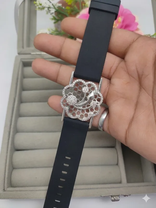 Silver_Plated_Wrist_Watch_Style_Belt_Bracelet_For_Women_And_Girls