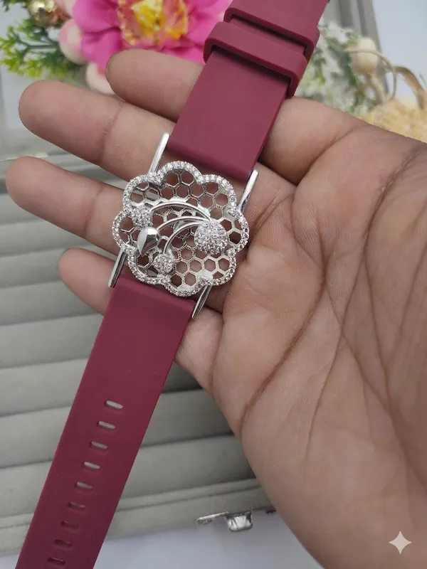 Silver_Plated_Wrist_Watch_Style_Belt_Bracelet_For_Women_And_Girls
