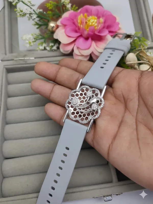 Silver_Plated_Wrist_Watch_Style_Belt_Bracelet_For_Women_And_Girls