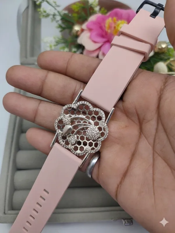 Silver_Plated_Wrist_Watch_Style_Belt_Bracelet_For_Women_And_Girls