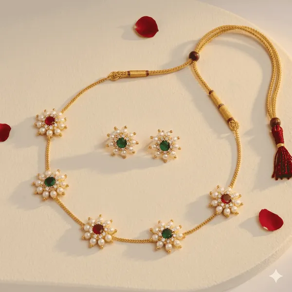Sober_Ethnic_Floral_Pearl_Necklace_with_Matching_Stud_Earrings_for_festive.