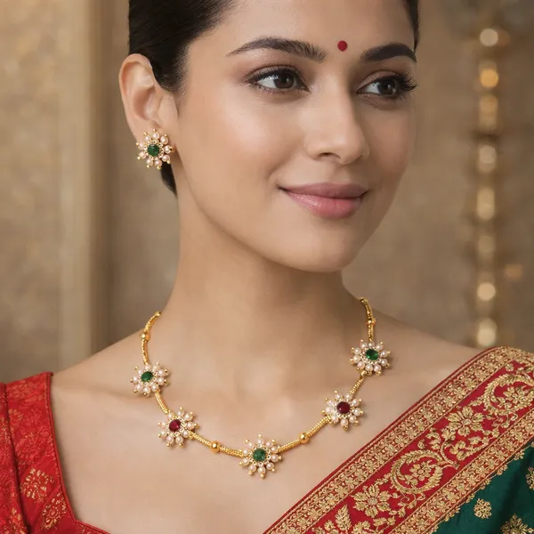 Sober_Ethnic_Floral_Pearl_Necklace_with_Matching_Stud_Earrings_for_festive.