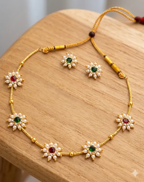 Sober_Ethnic_Floral_Pearl_Necklace_with_Matching_Stud_Earrings_for_festive.