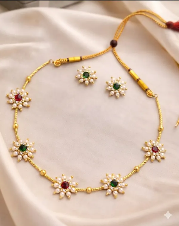 Sober_Ethnic_Floral_Pearl_Necklace_with_Matching_Stud_Earrings_for_festive.