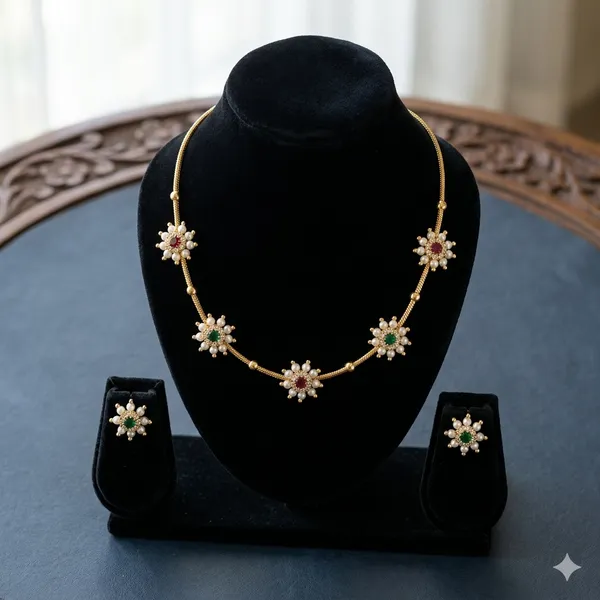 Sober_Ethnic_Floral_Pearl_Necklace_with_Matching_Stud_Earrings_for_festive.