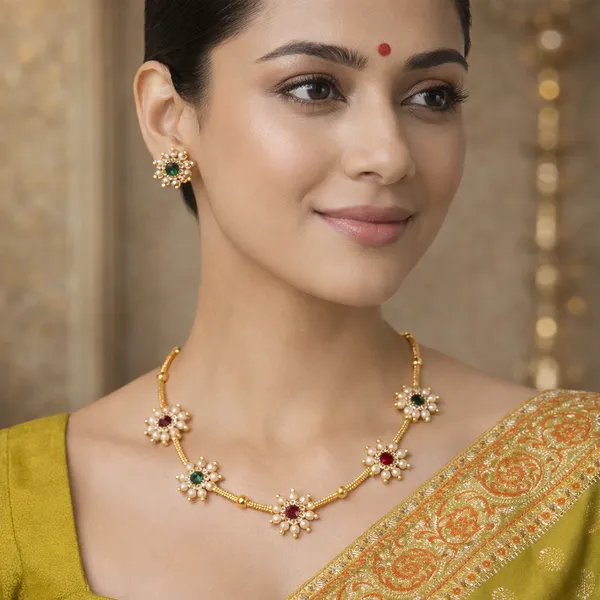 Sober_Ethnic_Floral_Pearl_Necklace_with_Matching_Stud_Earrings_for_festive.