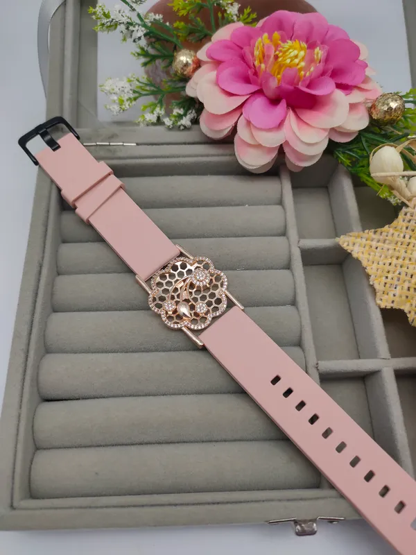 Rose_Gold_Plated_Wrist_Watch_Style_Belt_Bracelet_For_Women_And_Girls