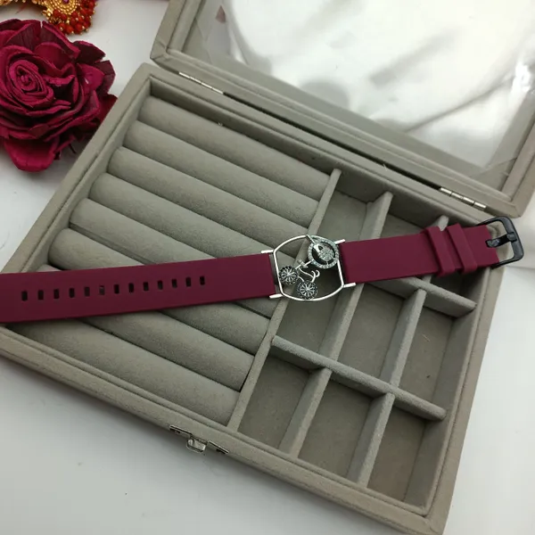Silver_Plated_Wrist_Watch_Style_Belt_Bracelet_For_Women_And_Girls
