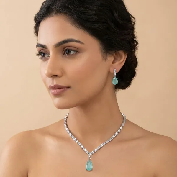 Green_Brass_Silver_Plated_Sparkling_American_Diamond_Necklace_Set_With_Earrings_For_Women_And_Girls