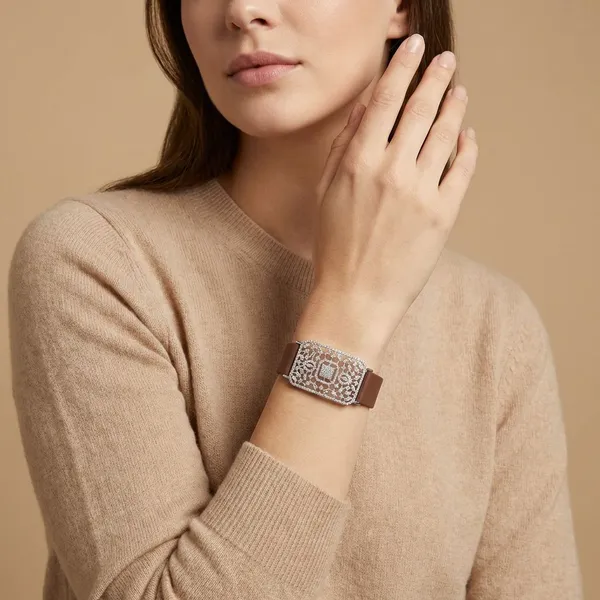 Silver_Plated_Wrist_Watch_Style_Belt_Bracelet_For_Women_And_Girls