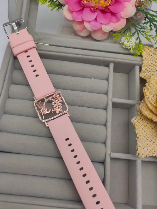 Rose_Gold_Plated_Wrist_Watch_Style_Belt_Bracelet_For_Women_And_Girls